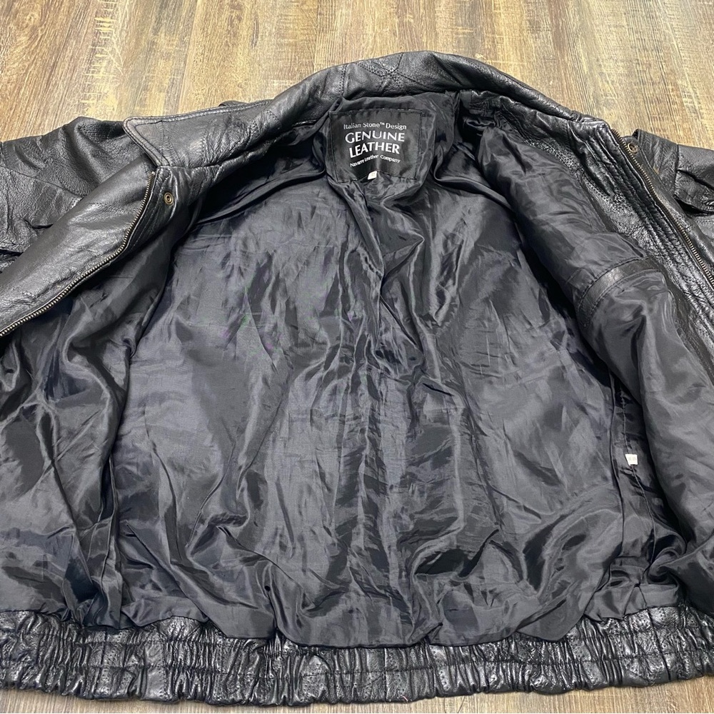 Leather Black Jacket Men Size Medium Bomber Flight Casual Varsity Outerwear - Picture 8 of 16